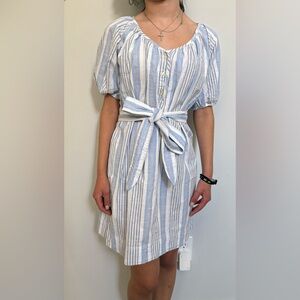 Chic Blue and White Striped Midi Dress